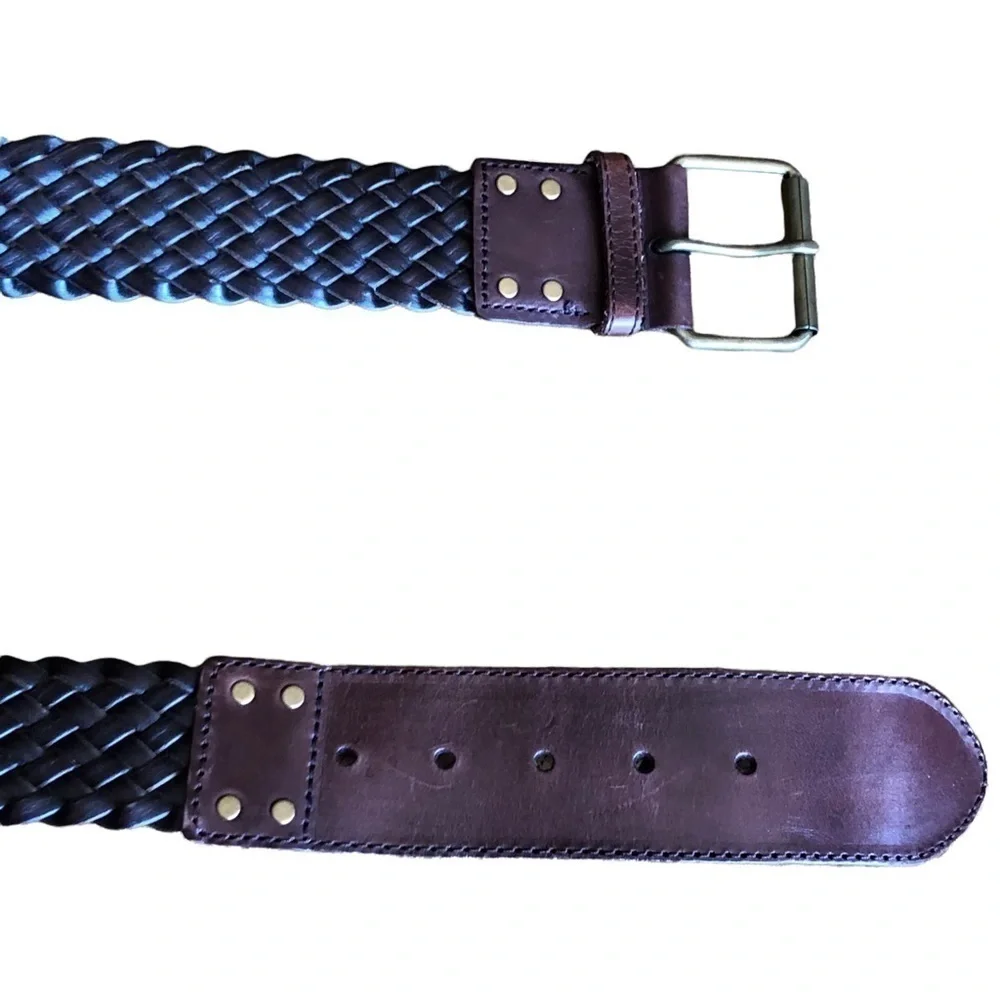 American Living Brown Woven Leather Belt Large